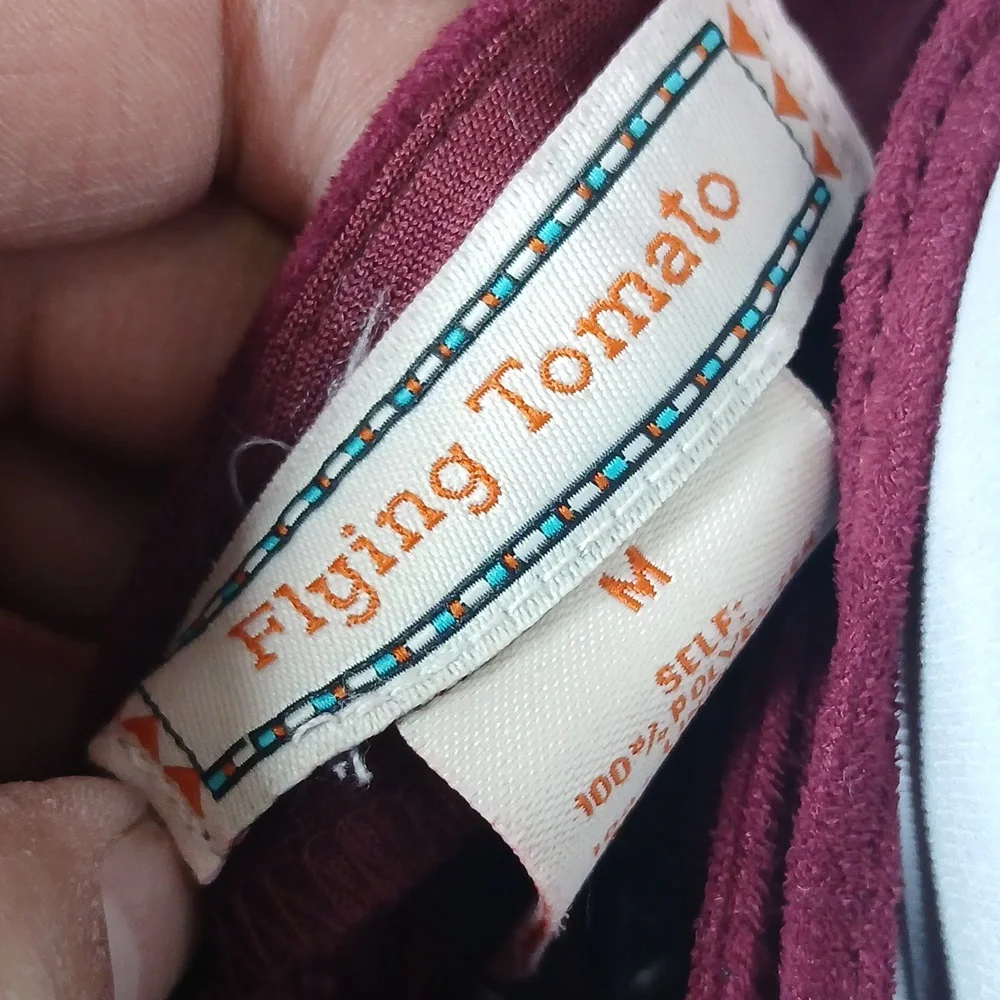 Flying Tomato Burgundy Wine Boho Mini Dress Size Medium - Picture 11 of 16